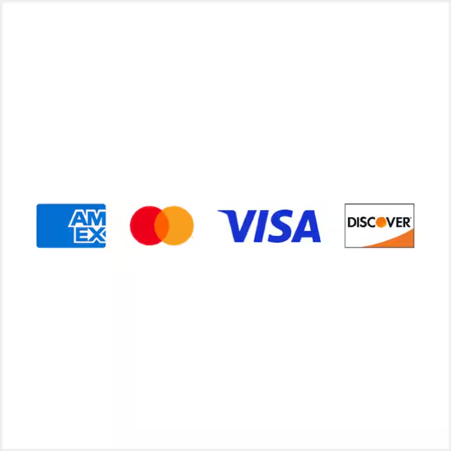 Visa, Mastercard, American Express, and Discover accepted